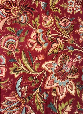 Waverly Calais Jacobean Print Fabric Decor Red Green Tan Remnant B2 - Image 1 of 4
