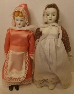 Vintage Bisque ceramic Doll Hand Made Orig Cloths set of 2 - Picture 1 of 11