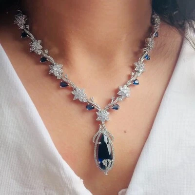 Ethnic AD Indian Bollywood Silver Plated Jewelry Earrings Necklace Bridal Set - Image 1 of 4