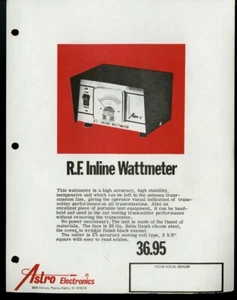 Vintage Astro Electronics R.F. Inline Wattmeter Print Ad Sales Spec Sheet - Picture 1 of 1
