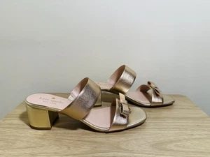 Kate Spade NY Helena bow slip on heeled leather shoes metallic gold NWOB size 8 - Picture 1 of 6