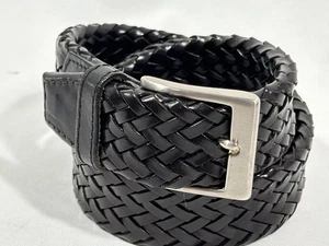 Ermenegildo Zegna Gürtel Herren 34 Schwarz Echtleder Webart Silber Schnalle Freizeit - Bild 1 von 23