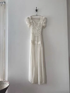 Vintage 1930s 40s Sheer Ivory Silk Organza Puff Sleeve Full Length Gown  XS/S - Picture 1 of 24