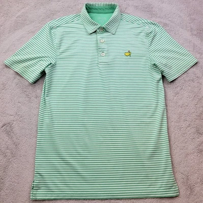 Masters Polo Shirt Boys Medium 8/10 Green White Stripe Performance Short Sleeve - Image 1 of 4