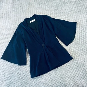 THE FOLD dunkelblau Clever Crepe Kimono Jacke Damen 4 Bluse Kurzarm Arbeit - Bild 1 von 7