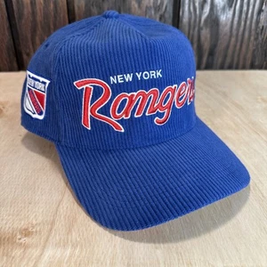 Cappello New York Rangers snapback velluto a coste 47 marca Hitch Script anni 90 stile retrò - Foto 1 di 12