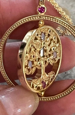 Genuine Gemstone 14K Gold on Solid 925 Tree of Life "SPINNER" Necklace REAL - Image 1 of 4