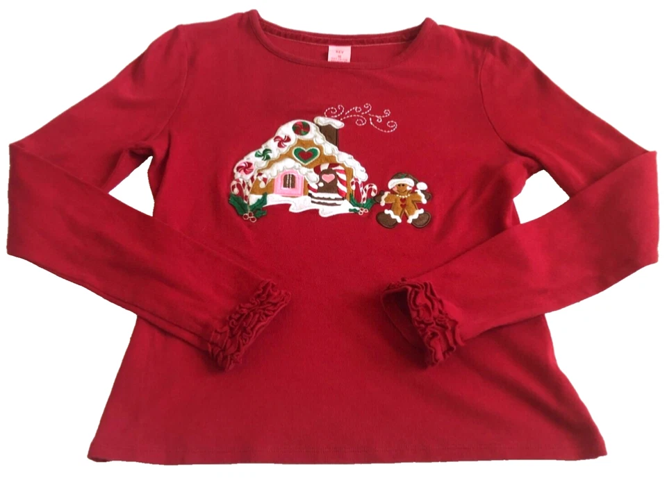 Top Copper Key para mujer talla 16 rojo Navidad pan de jengibre casa bordado manga larga Foto 1 de 4