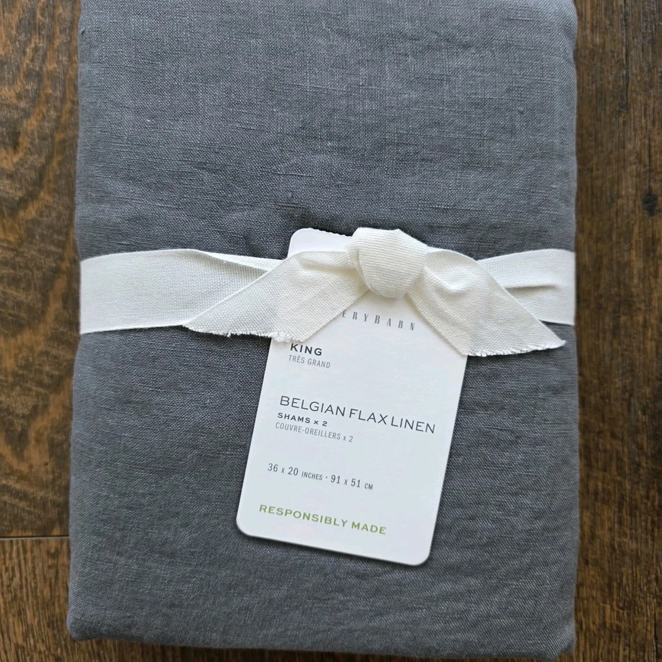 Pottery Barn бельгийский лен KING набор из 2 наволочек древесный уголь новый - Изображение 1 из 4