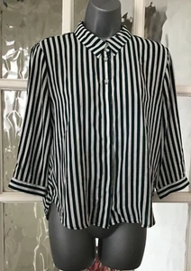 MONKI WOMENS BLUE-GREEN & WHITE STRIPED SHIRT BLOUSE SMALL #679 - Picture 1 of 15