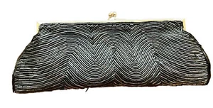 VTG Valerie Stevens Black Evening Bag Beaded Purse Clutch Kiss Lock Chain Strap - Picture 1 of 9