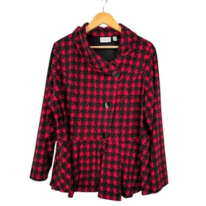 Susan Graver Plaid Button Ruffle Preppy Blazer Jacket red sz 2X - Picture 1 of 9