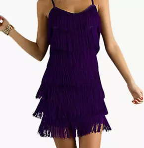 CHERYL CREATIONS Women's Short All-Over Purple Fringe Flapper Dress 3XL - Picture 1 of 2