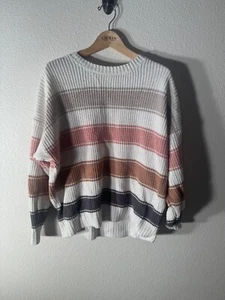 Hollister Sweater Women’s Small Multicolor Striped Cropped Scoop-Neck Knit Casua - Picture 1 of 5