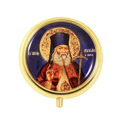 2" Greek Orthodox Metal Round Pill Medicine Organizer Container Case Candy Box - Image 1 of 2