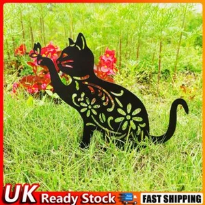 Metal Cat Garden Statues Silhouette Animal Stakes Lawn Ornaments (Single Cat) - Picture 1 of 9