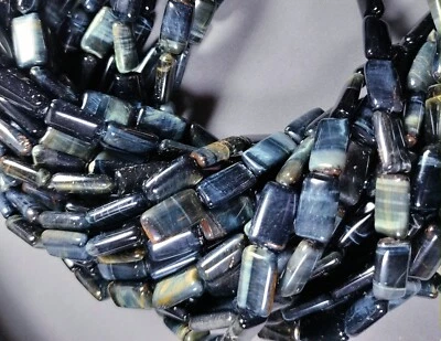 Cuentas rectangulares azul oscuro profundo ojo de tigre 15x8 mm 15,5" ojo de halcón ojo de tigre Foto 1 de 3