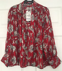 ZARA RED PRINTED BLOUSE WITH BOW ~ L