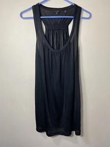 Ted Baker Mesh Tank Top Womens Sz 4 Black Racerback Ruched Elastic Stretch Sheer - Picture 1 of 6