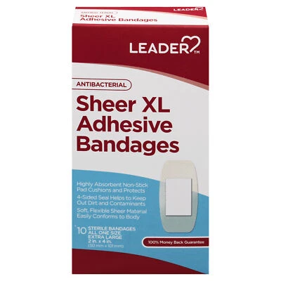Vendajes adhesivos Leader Sheer XL previenen infecciones todo único tamaño 2" x 4" 10 ct Foto 1 de 4