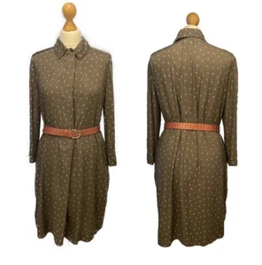 HOBBS Khaki Shirt Dress With Sailing Boat Print. Size U.K. 10 - Picture 1 of 2