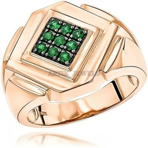 Natural Green Onyx Gemstone with 14k Rose Gold Plated Silver Ring For Men's #760 - Picture 1 of 11