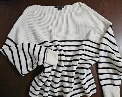 French Connection White, Navy Striped Wide Neck Sweatshirt Top Blouse, Size S Foto 1 de 4