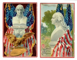 Vintage Patriotic George Washington Postcards (2) Bust with Flag, Eagle, Trees - Imagen 1 de 2