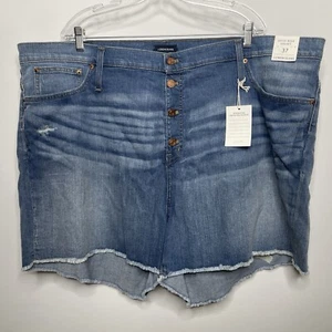 J Crew Jeans Med Wash High Rise Button Fly Cutoff Blue Denim Shorts Size 37 - Picture 1 of 6
