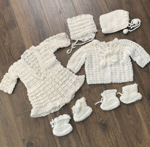 Vintage Baby Infant Handmade Crochet Dress /cardigan Clothes Set, 3-6 mths