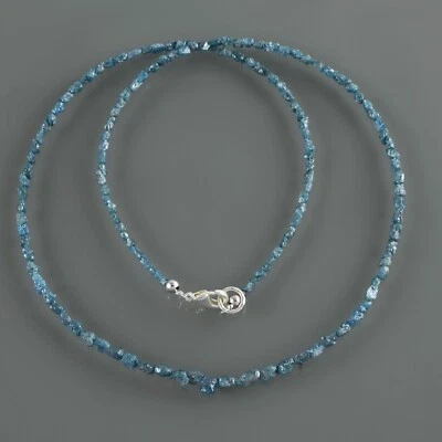 Collana In Catena Con Perle Di Diamante Blu Naturale Sciolte 18" Grezze E Ruvide - Immagine 1 di 4