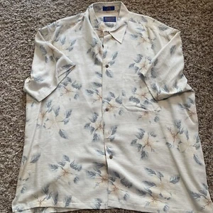 Pendleton Mens White L Hawaiian Button Up 100% silk floral design shirt - Picture 1 of 4