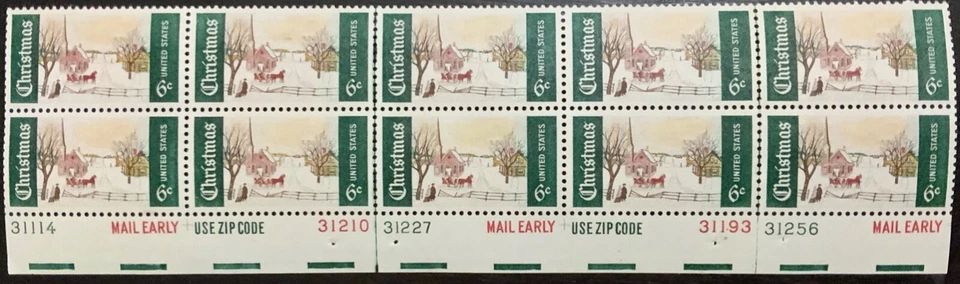US #1384 MNH Plate Blocks 1969 Christmas Maine Norwary [Bottom 31114-31256] - Image 1 of 1
