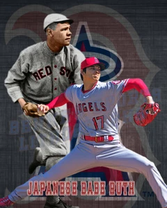 LA Angels Lithographie Druck von Shohei Ohtani - Babe Ruth Pitching - Bild 1 von 1