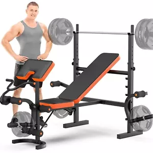 Adjustable Weight Bench Bench Press with Squat Rack Olympic for Home Gym Black - Picture 1 of 7