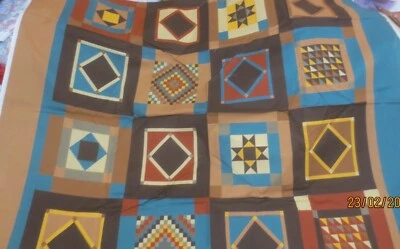 34 x 42" cotton w/16  quilt squares Tex-Mex colors Joan Kessler Concord Fabrics - Image 1 of 4