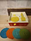 1971 Mattel Fisher Price Music Box Record Player 4 Records Double Sided 