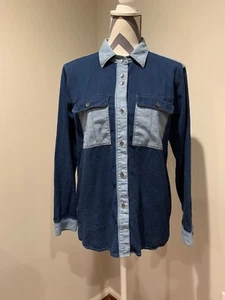 Madewell Two Tone Dark Wash Chambray Longsleeve Blouse Shirt Oxford Small S - Bild 1 von 5