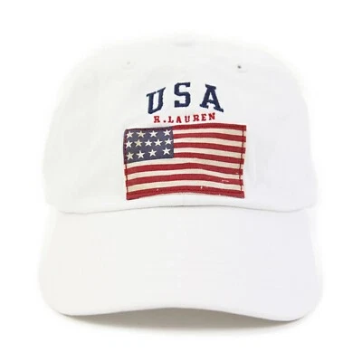 **MINOR DEFECT* Polo Ralph Lauren USA Baseball Cap - White - Adjustable - - Image 1 of 4