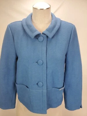 Chaqueta de lana hervida Geiger para mujer asiento talla 34 S azul manga larga botón delantero Foto 1 de 4