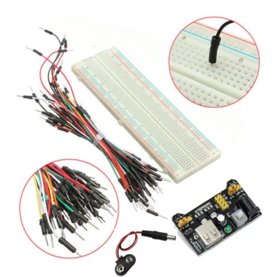MB-102 830 Point Breadboard + 3.3V 5V Power Supply + 65 Jumpers + Battery Cable - Image 1 of 4