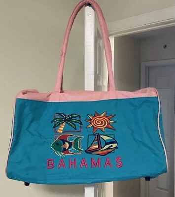 Vintage 90's Bahamas Duffle Bag Tote Pink Coastal Island Travel Cruise Vacation - Image 1 of 2