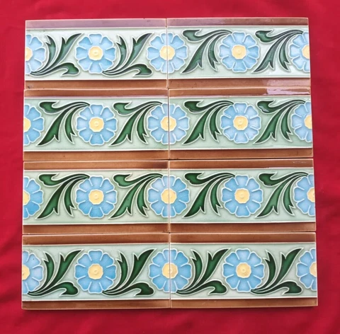 8 Piece Lot Old Art Flower Embossed Design Majolica Ceramic Tiles Japan 0384 Cover
