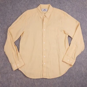 Madda Fella Button Up Shirt Medium Linen Yellow Pocket Logo Mens - Picture 1 of 9