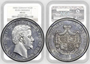Germany, Reuss-Obergreiz, Heinrich XXII, Taler 1868, rare!, NGC MS 63 - Picture 1 of 8