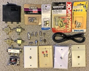 Big Box of 32pcs Assorted Coax Connectors, Splitters, & Wall Plates, Used - Picture 1 of 1