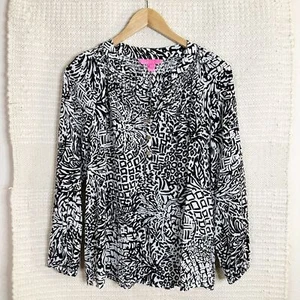 Top blusa LILLY PULITZER onxy nero Home Slice seta Elsa S - Foto 1 di 6