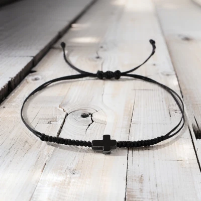 Mini cuerda cruzada de hematita natural trenzada hecha a mano hombres mujeres pulsera de la suerte regalo Foto 1 de 4