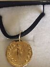 Aureus Of Vespasian Coin Wc16 Gold  Made From Pewter On 18" Black Cord Necklace