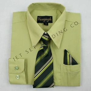 Boys Lilly Green Dress Shirt V2000 with Matching Tie Hankie Long Sleeves 4 to 20 - Picture 1 of 5